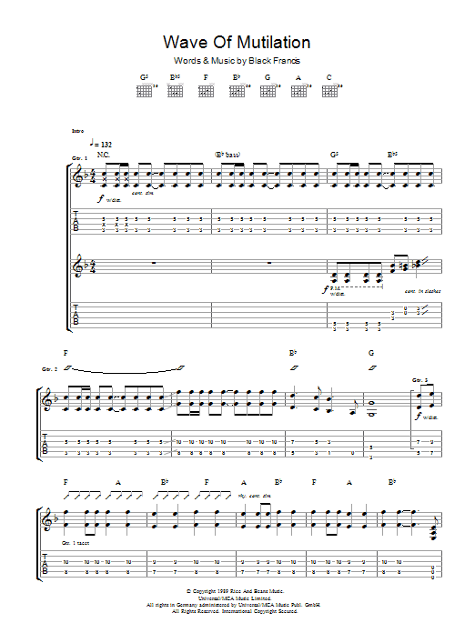Download The Pixies Wave Of Mutilation Sheet Music and learn how to play Guitar Tab PDF digital score in minutes