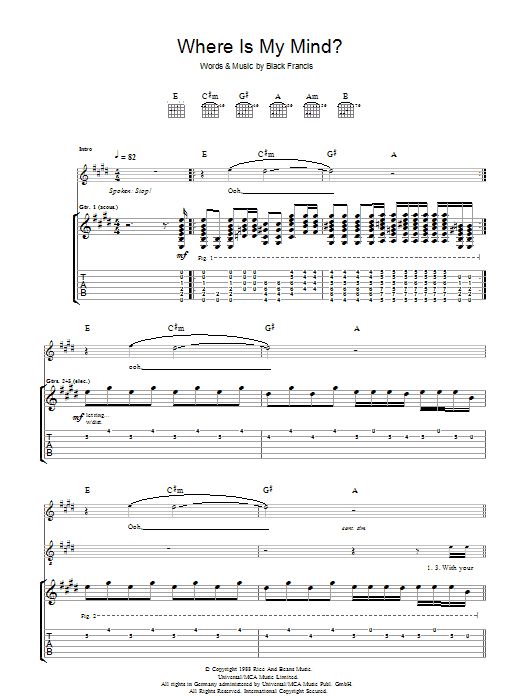 Download The Pixies Where Is My Mind? Sheet Music and learn how to play Lyrics & Chords PDF digital score in minutes