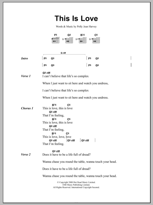 Download PJ Harvey This Is Love Sheet Music and learn how to play Lyrics & Chords PDF digital score in minutes