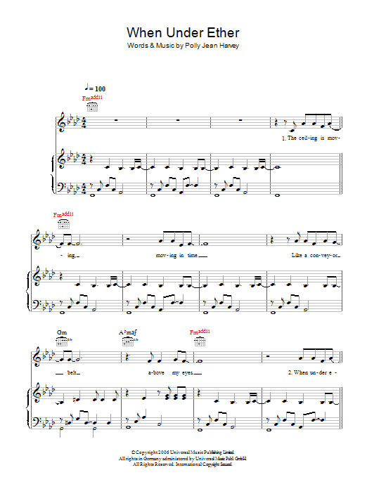Download PJ Harvey When Under Ether Sheet Music and learn how to play Piano, Vocal & Guitar PDF digital score in minutes