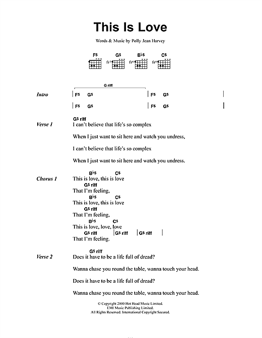 Download PJ Harvey This Is Love Sheet Music and learn how to play Lyrics & Chords PDF digital score in minutes