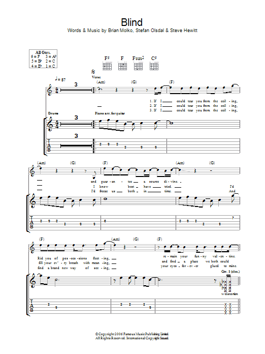 Download Placebo Blind Sheet Music and learn how to play Guitar Tab PDF digital score in minutes