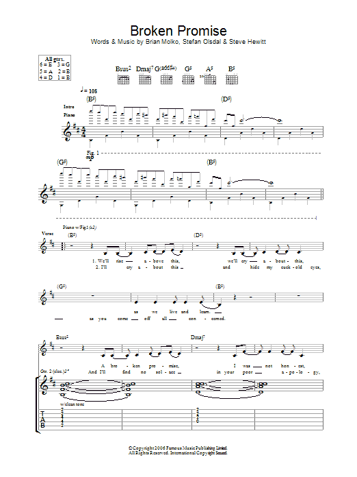 Download Placebo Broken Promise Sheet Music and learn how to play Guitar Tab PDF digital score in minutes