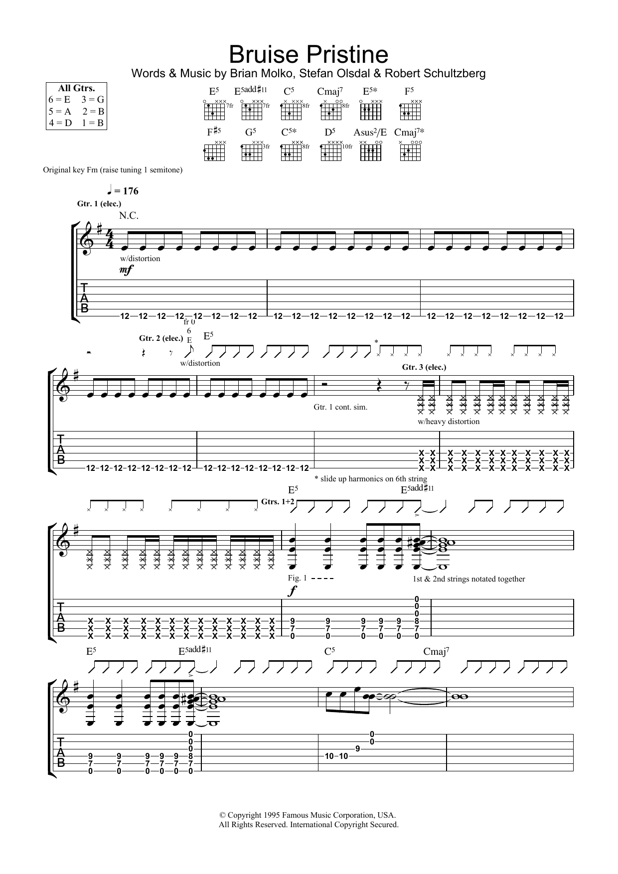 Download Placebo Bruise Pristine Sheet Music and learn how to play Guitar Tab PDF digital score in minutes