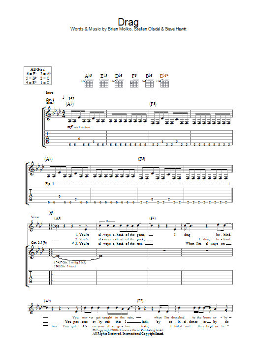 Download Placebo Drag Sheet Music and learn how to play Guitar Tab PDF digital score in minutes