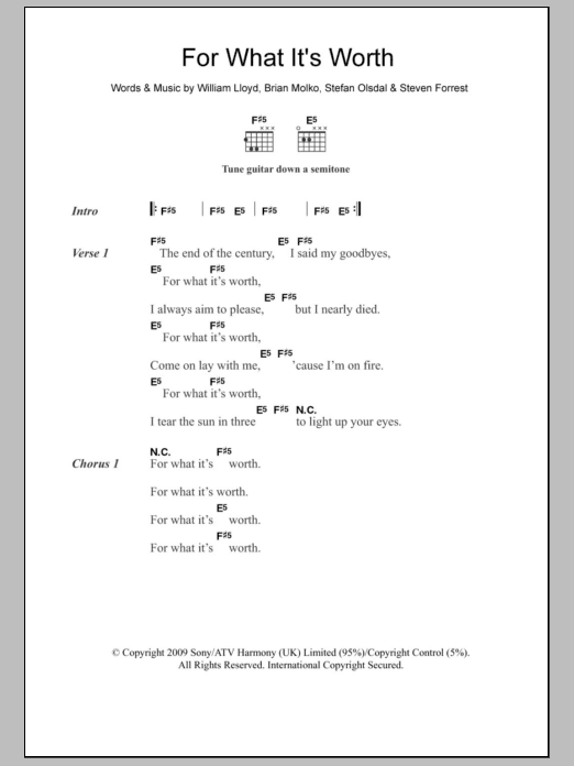 Download Placebo For What It's Worth Sheet Music and learn how to play Lyrics & Chords PDF digital score in minutes