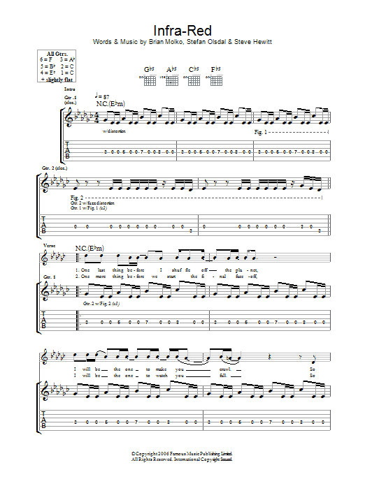 Download Placebo Infra-Red Sheet Music and learn how to play Guitar Tab PDF digital score in minutes