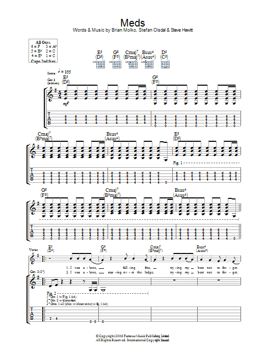 Download Placebo Meds Sheet Music and learn how to play Guitar Tab PDF digital score in minutes