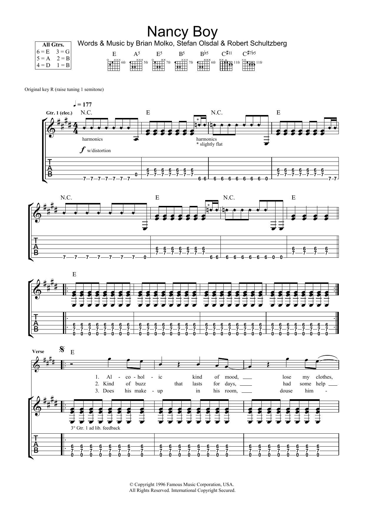 Download Placebo Nancy Boy Sheet Music and learn how to play Lyrics & Chords PDF digital score in minutes