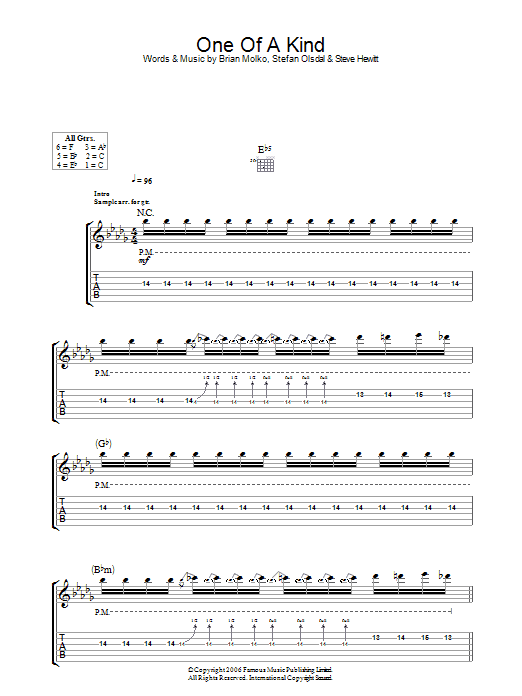 Download Placebo One Of A Kind Sheet Music and learn how to play Guitar Tab PDF digital score in minutes