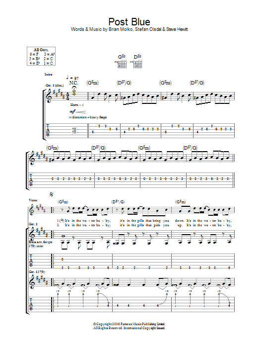 Download Placebo Post Blue Sheet Music and learn how to play Guitar Tab PDF digital score in minutes