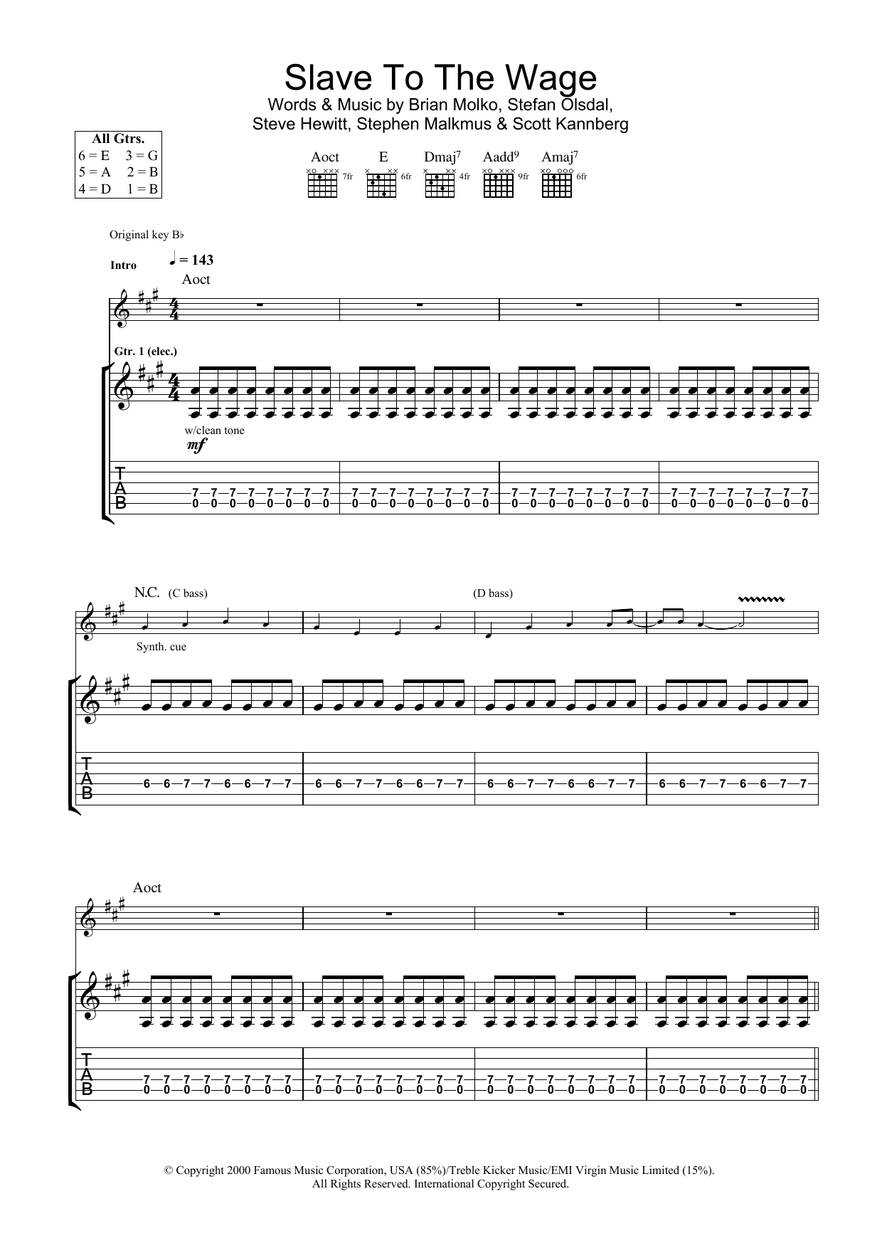 Download Placebo Slave To The Wage Sheet Music and learn how to play Lyrics & Chords PDF digital score in minutes