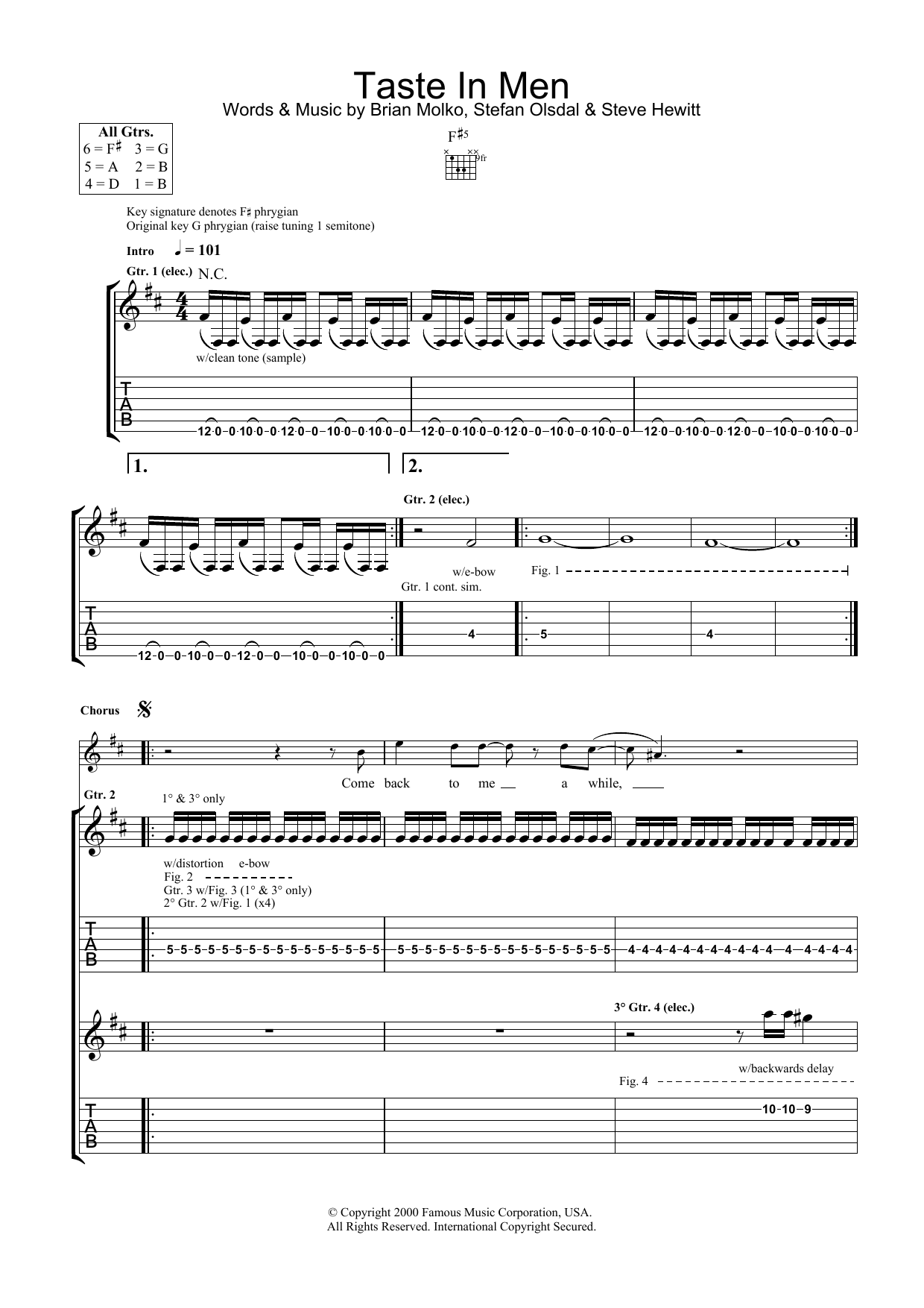 Download Placebo Taste In Men Sheet Music and learn how to play Guitar Tab PDF digital score in minutes