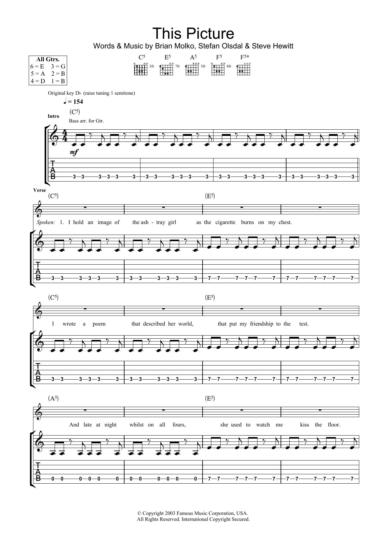 Download Placebo This Picture Sheet Music and learn how to play Lyrics & Chords PDF digital score in minutes