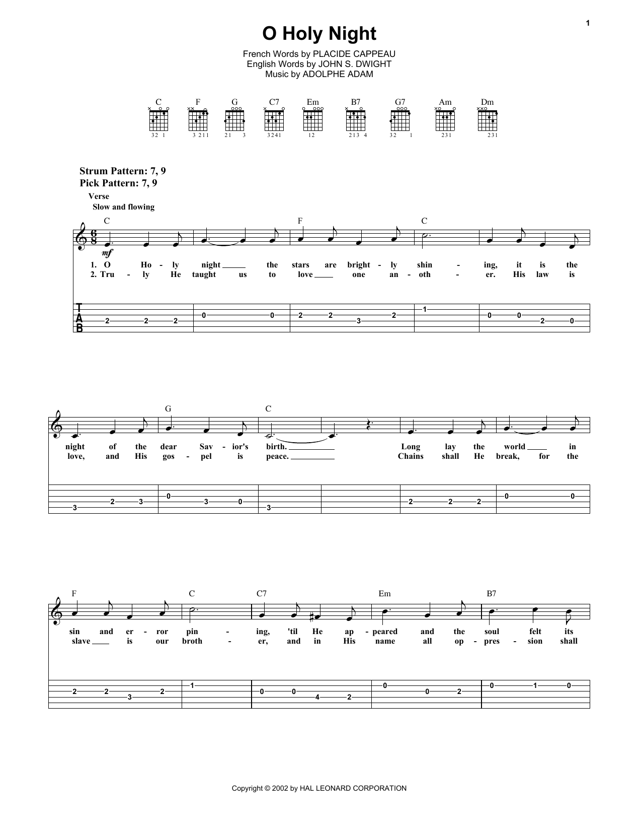 Download Placide Cappeau (French) O Holy Night Sheet Music and learn how to play Easy Guitar Tab PDF digital score in minutes