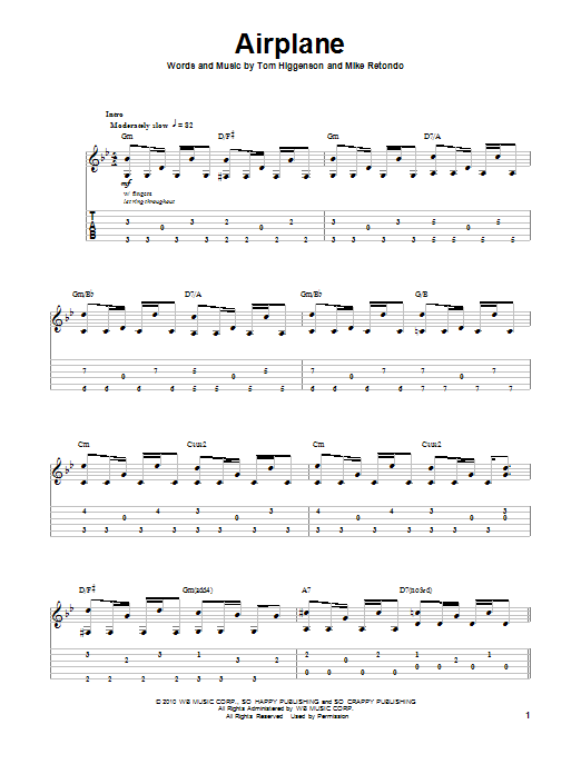 Download Plain White T's Airplane Sheet Music and learn how to play Guitar Tab PDF digital score in minutes