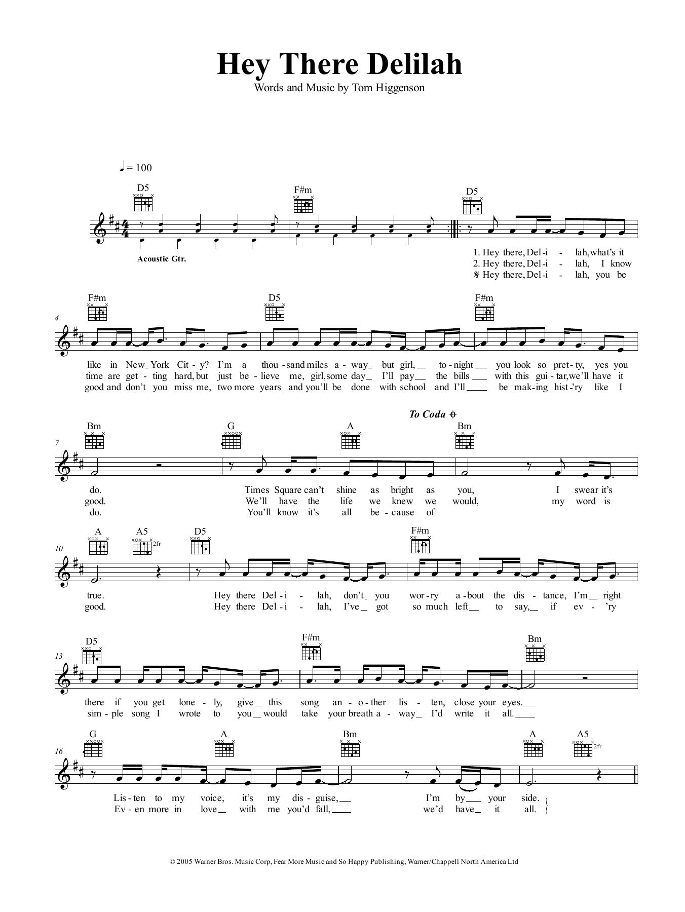 Download Plain White Ts Hey There Delilah Sheet Music and learn how to play Mandolin PDF digital score in minutes
