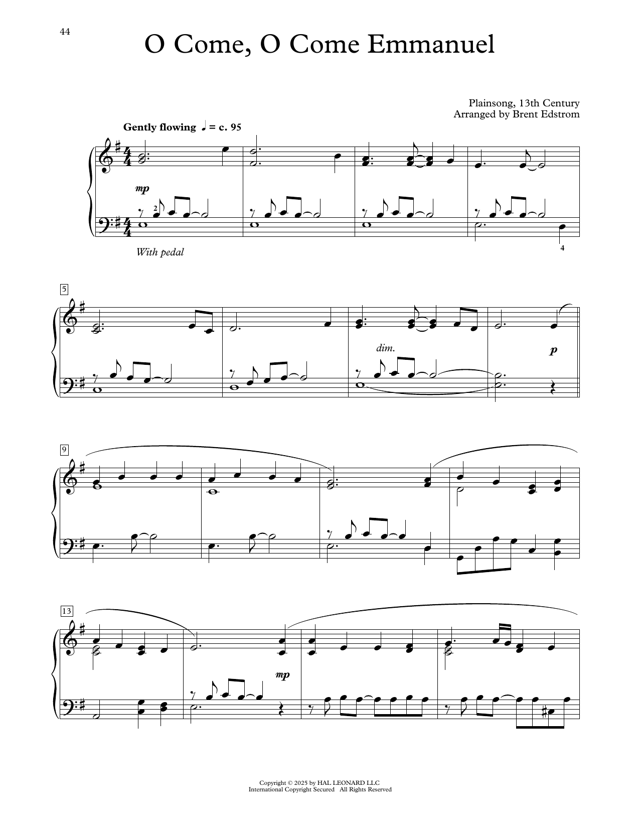 Download Plainsong, 13th Century O Come, O Come Emmanuel (arr. Brent Edstrom) Sheet Music and learn how to play Educational Piano PDF digital score in minutes
