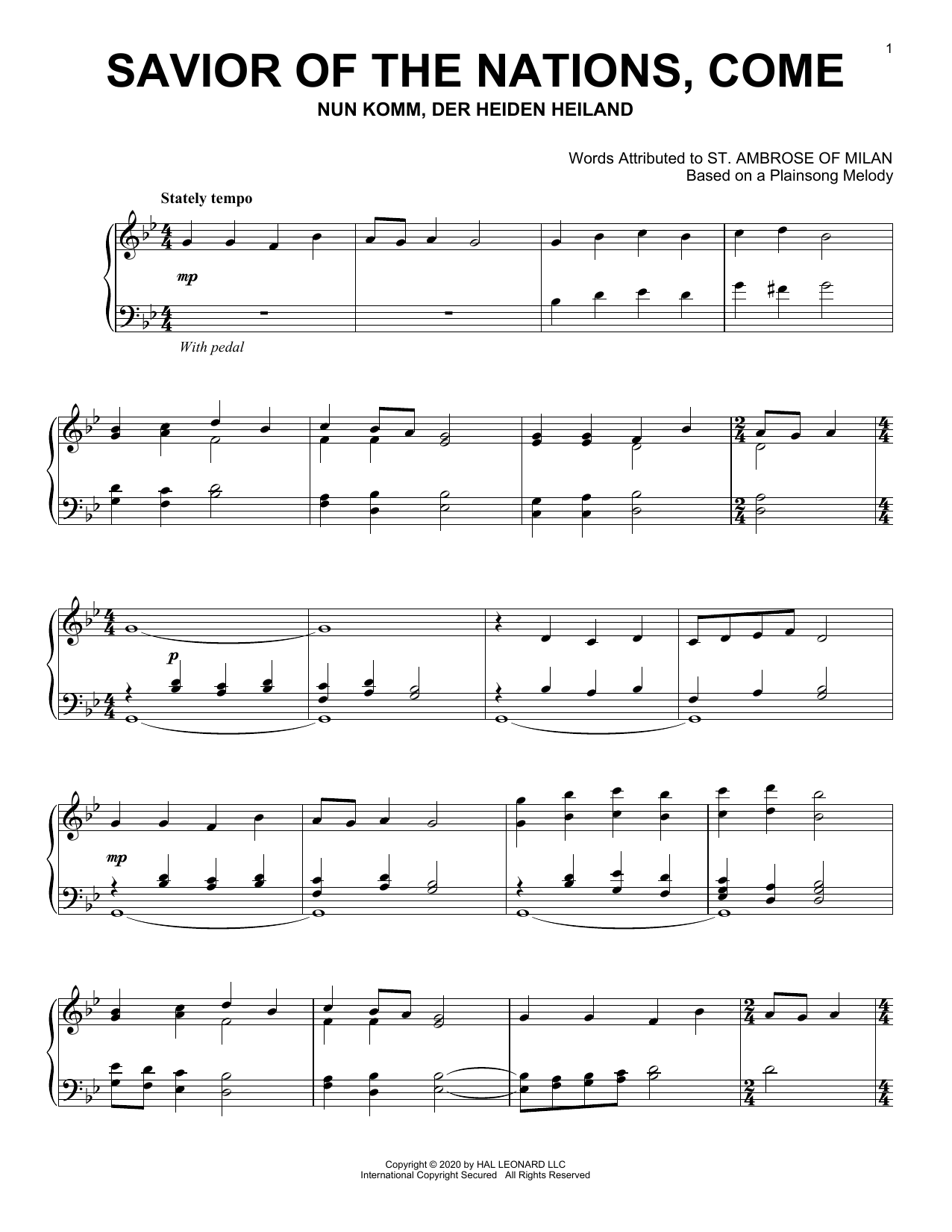 Download Plainsong Melody Savior Of The Nations, Come Sheet Music and learn how to play Piano Solo PDF digital score in minutes