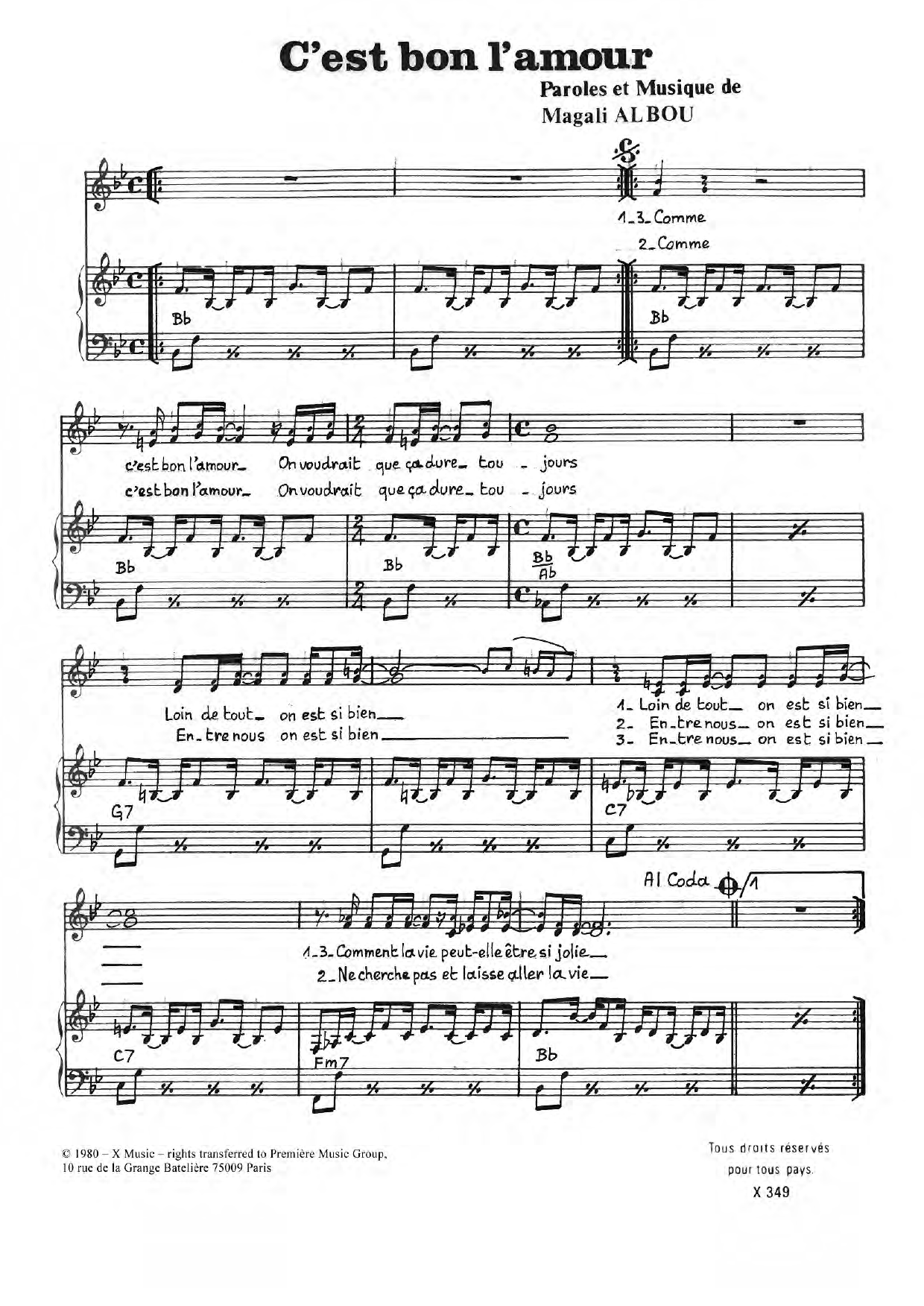 Download Planete C'est Bon L'amour Sheet Music and learn how to play Piano & Vocal PDF digital score in minutes