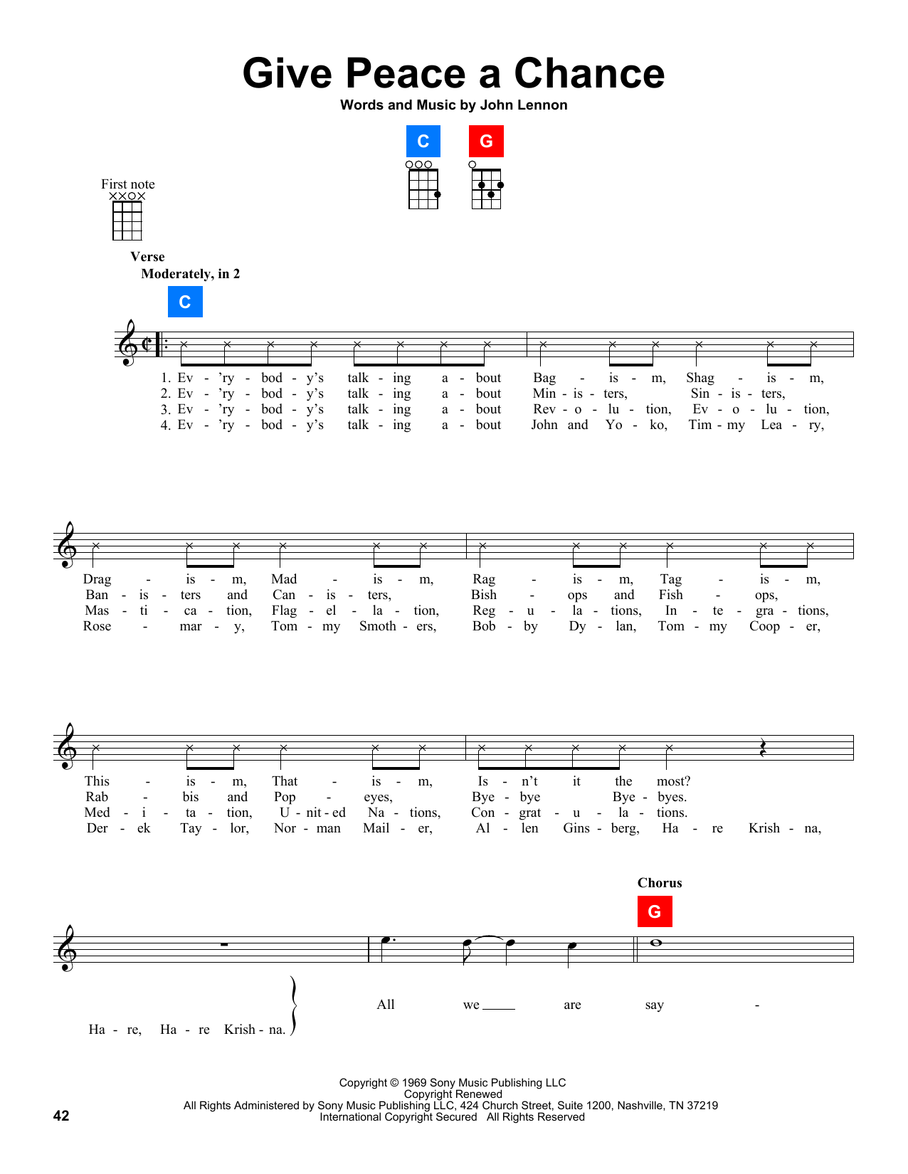 Download Plastic Ono Band Give Peace A Chance Sheet Music and learn how to play UkeBuddy PDF digital score in minutes