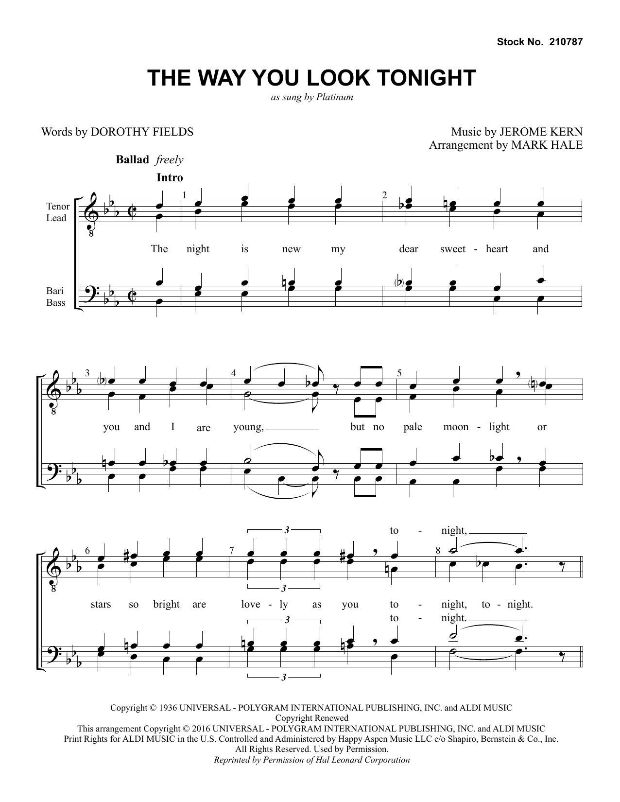 Download Platinum The Way You Look Tonight (arr. Mark Hale) Sheet Music and learn how to play TTBB Choir PDF digital score in minutes