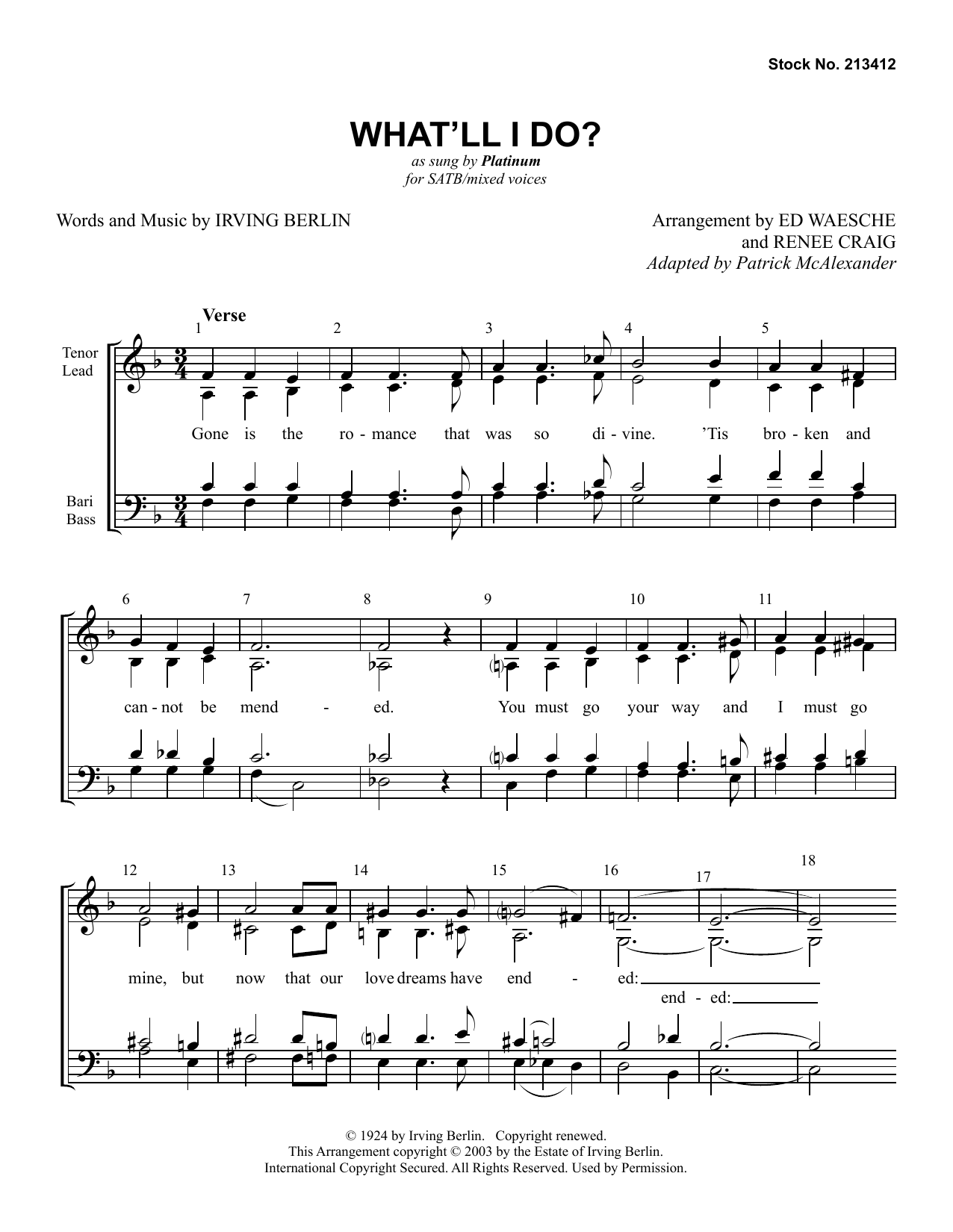 Download Platinum What'll I Do? (arr. Ed Waesche and Renee Craig) Sheet Music and learn how to play SATB Choir PDF digital score in minutes