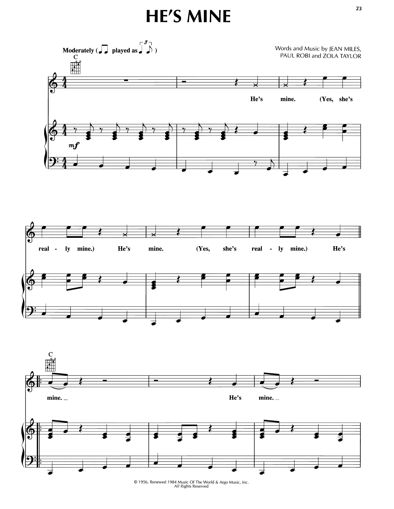 Download Platters He's Mine Sheet Music and learn how to play Piano, Vocal & Guitar Chords (Right-Hand Melody) PDF digital score in minutes