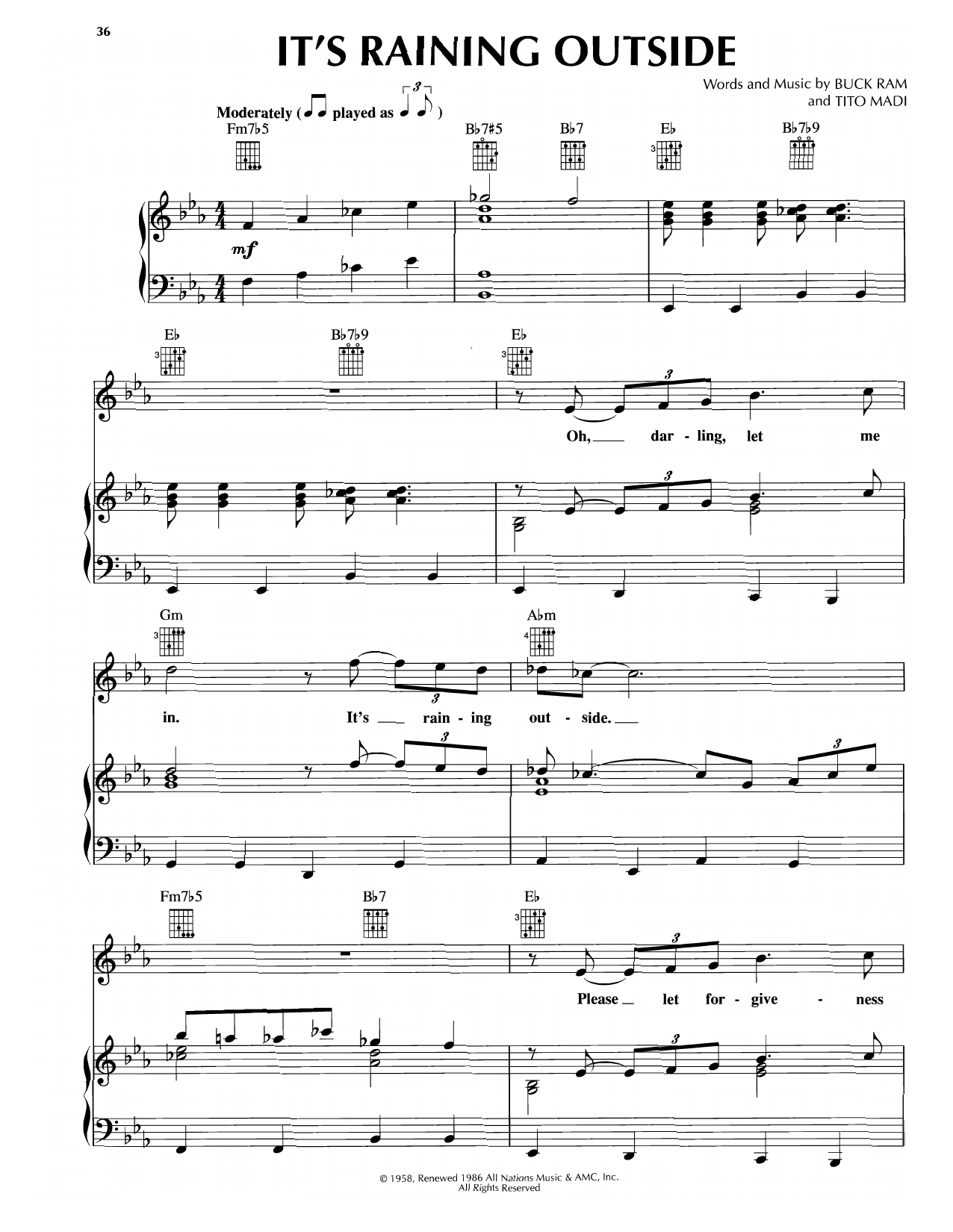 Download Platters It's Raining Outside Sheet Music and learn how to play Piano, Vocal & Guitar Chords (Right-Hand Melody) PDF digital score in minutes
