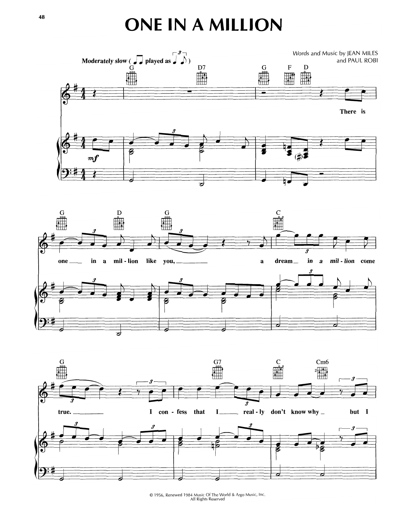 Download Platters One In A Million Sheet Music and learn how to play Piano, Vocal & Guitar Chords (Right-Hand Melody) PDF digital score in minutes