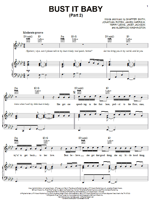 Download Plies Bust It Baby (Part 2) (feat. Ne-Yo) Sheet Music and learn how to play Piano, Vocal & Guitar (Right-Hand Melody) PDF digital score in minutes