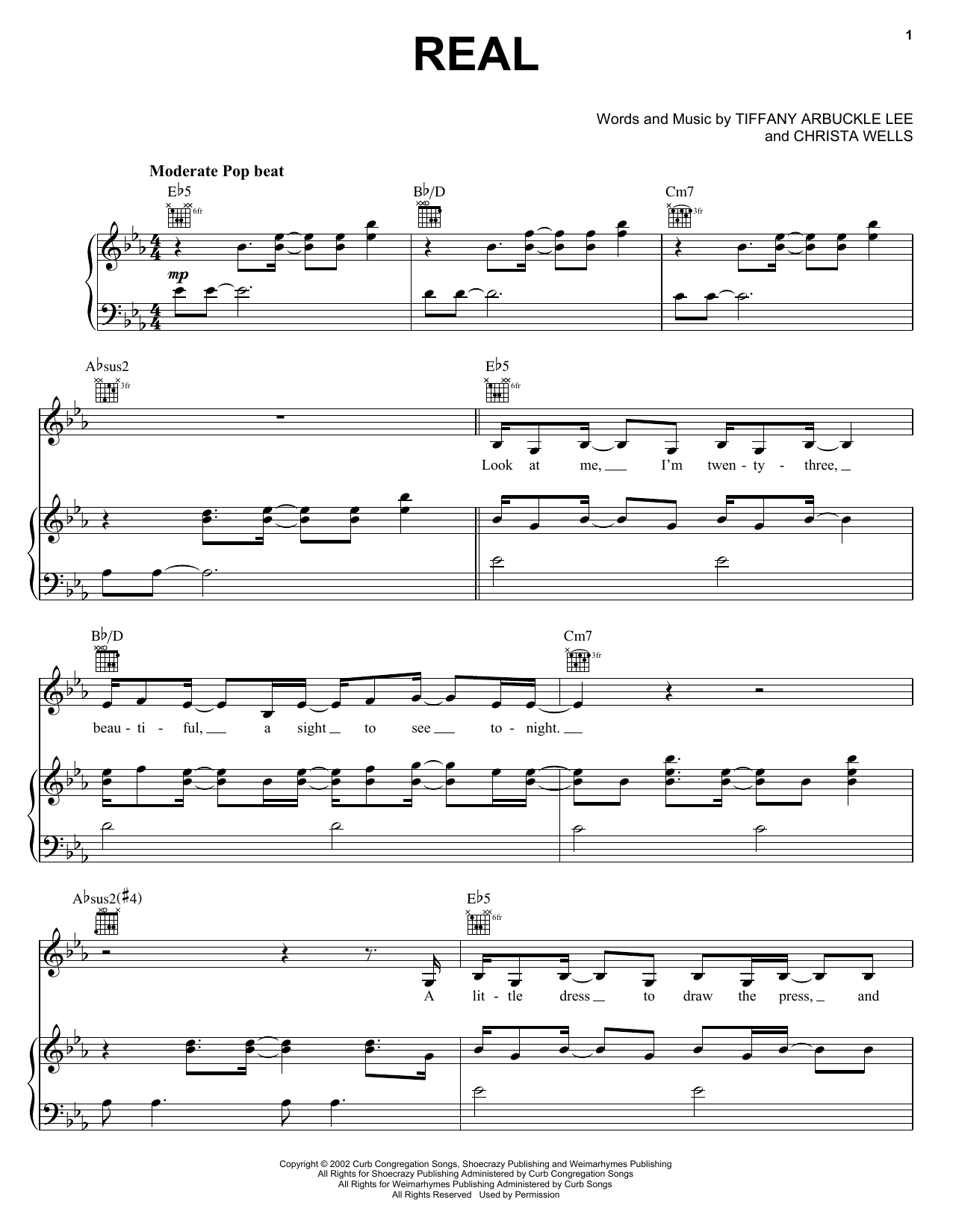 Download Plumb Real Sheet Music and learn how to play Piano, Vocal & Guitar (Right-Hand Melody) PDF digital score in minutes