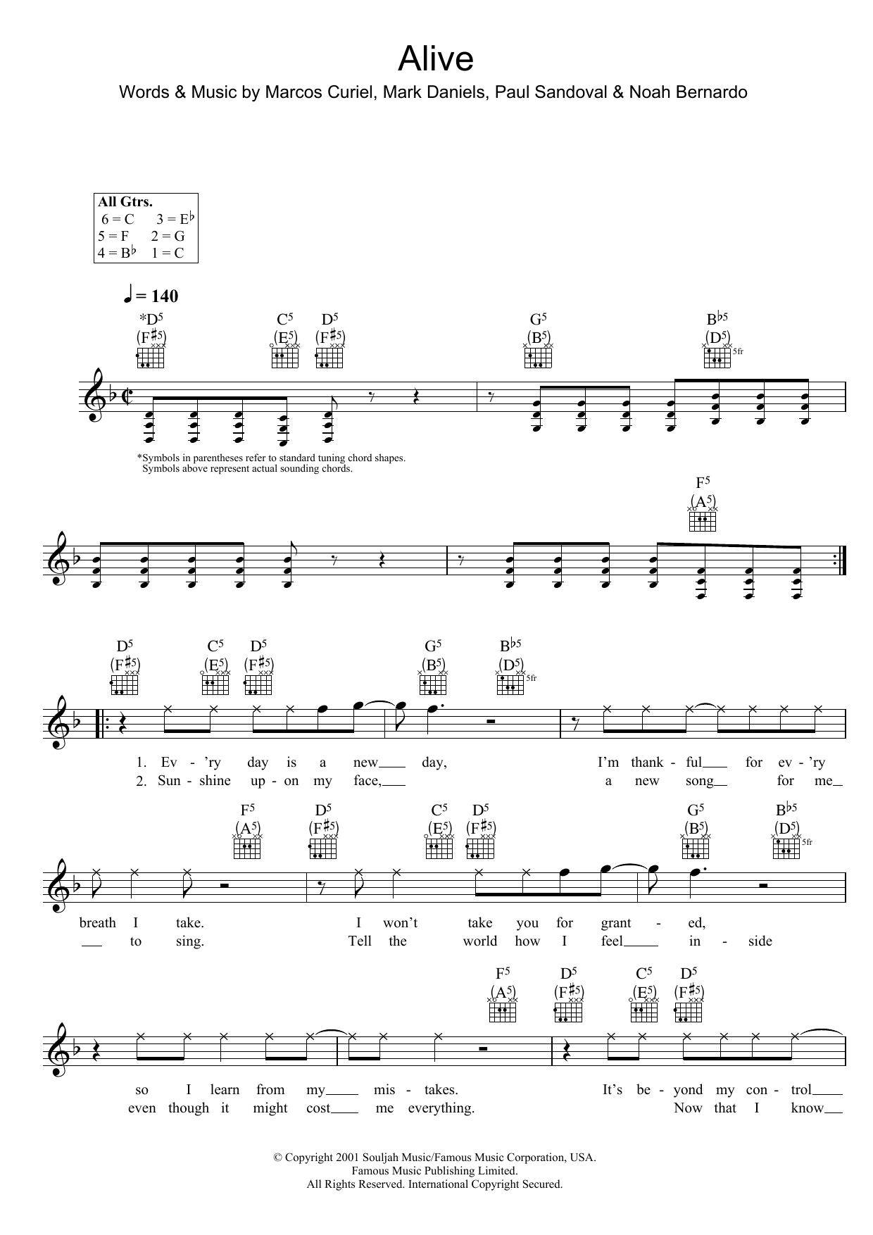Download P.O.D. Alive Sheet Music and learn how to play Lead Sheet / Fake Book PDF digital score in minutes