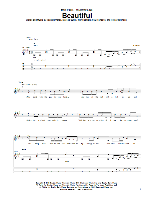 Download P.O.D. Beautiful Sheet Music and learn how to play Guitar Tab PDF digital score in minutes