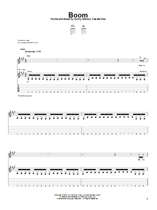 Download P.O.D. (Payable On Death) Boom Sheet Music and learn how to play Guitar Tab PDF digital score in minutes