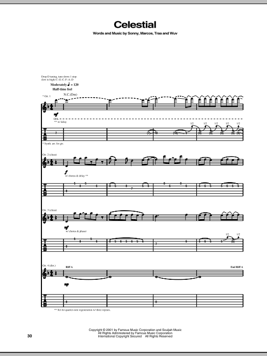 Download P.O.D. (Payable On Death) Celestial Sheet Music and learn how to play Guitar Tab PDF digital score in minutes
