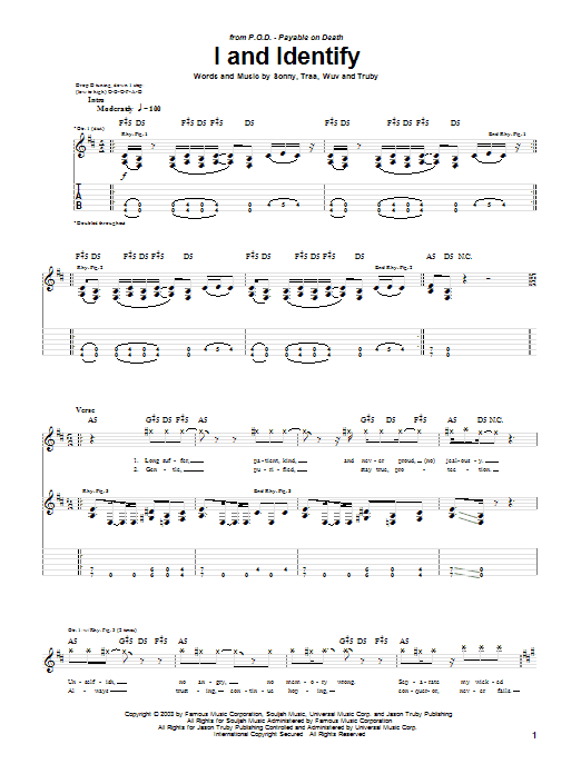 Download P.O.D. (Payable On Death) I And Identify Sheet Music and learn how to play Guitar Tab PDF digital score in minutes
