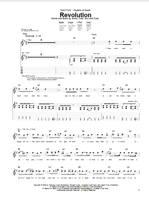 Download P.O.D. (Payable On Death) Revolution Sheet Music and learn how to play Guitar Tab PDF digital score in minutes