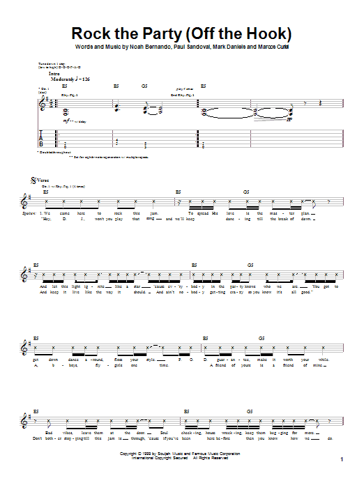 Download P.O.D. (Payable On Death) Rock The Party (Off The Hook) Sheet Music and learn how to play Guitar Tab PDF digital score in minutes