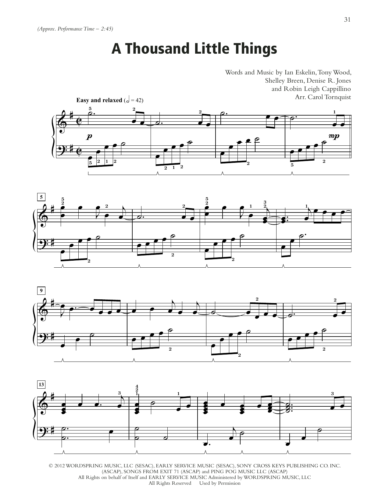 Download Point Of Grace A Thousand Little Things Sheet Music and learn how to play Piano Solo PDF digital score in minutes