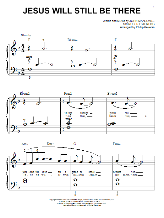 Download Point Of Grace Jesus Will Still Be There Sheet Music and learn how to play Piano (Big Notes) PDF digital score in minutes