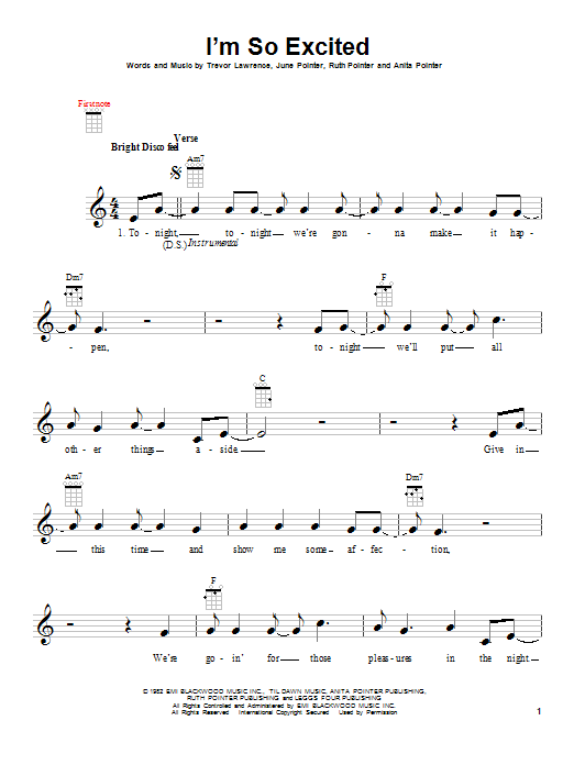 Download Pointer Sisters I'm So Excited Sheet Music and learn how to play Voice PDF digital score in minutes