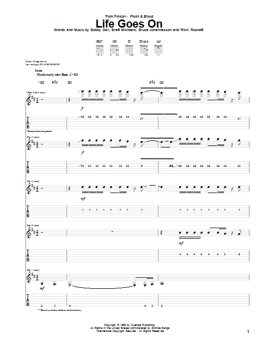 Download Poison Life Goes On Sheet Music and learn how to play Guitar Tab PDF digital score in minutes