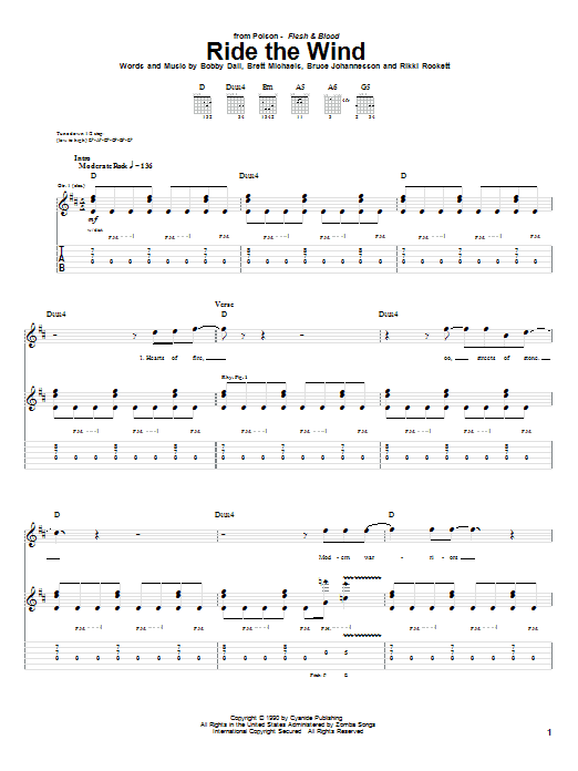 Download Poison Ride The Wind Sheet Music and learn how to play Guitar Tab PDF digital score in minutes