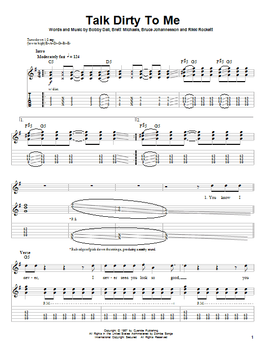 Download Poison Talk Dirty To Me Sheet Music and learn how to play Bass Guitar Tab PDF digital score in minutes