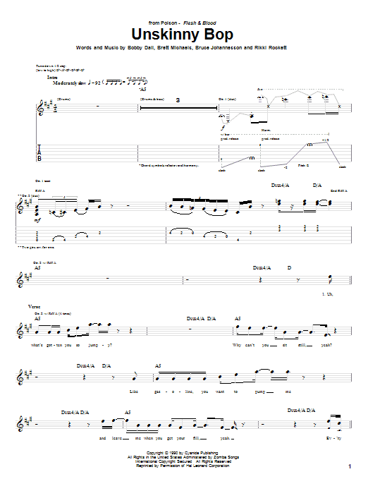 Download Poison Unskinny Bop Sheet Music and learn how to play Guitar Tab PDF digital score in minutes