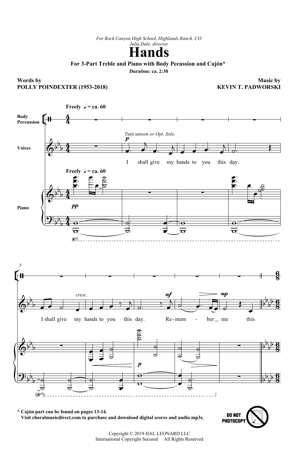 Download Polly Poindexter and Kevin T. Padworski Hands Sheet Music and learn how to play SSA Choir PDF digital score in minutes