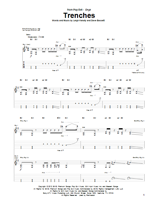 Download Pop Evil Trenches Sheet Music and learn how to play Guitar Tab PDF digital score in minutes