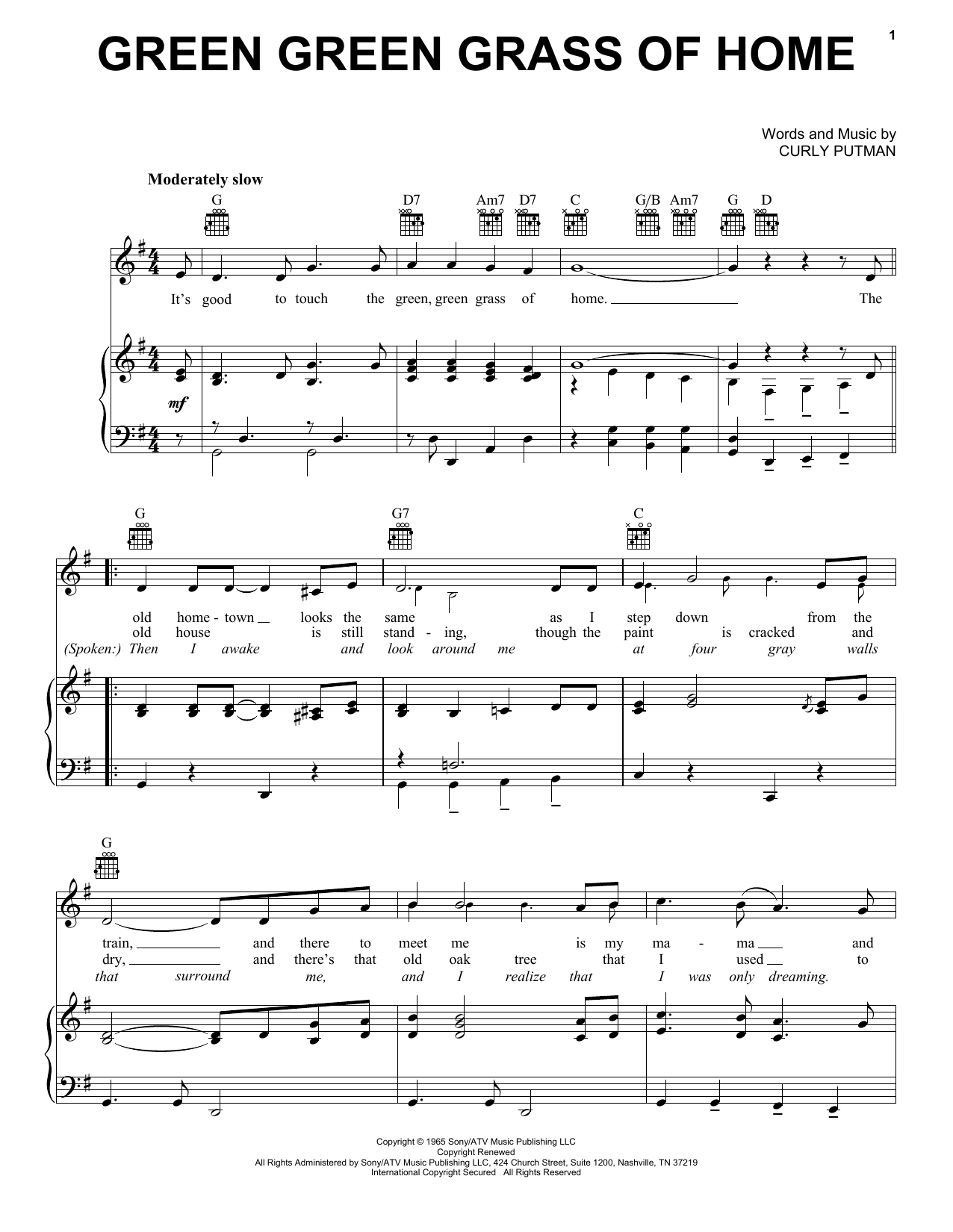 Download Curly Putman Green Green Grass Of Home Sheet Music and learn how to play Cello PDF digital score in minutes