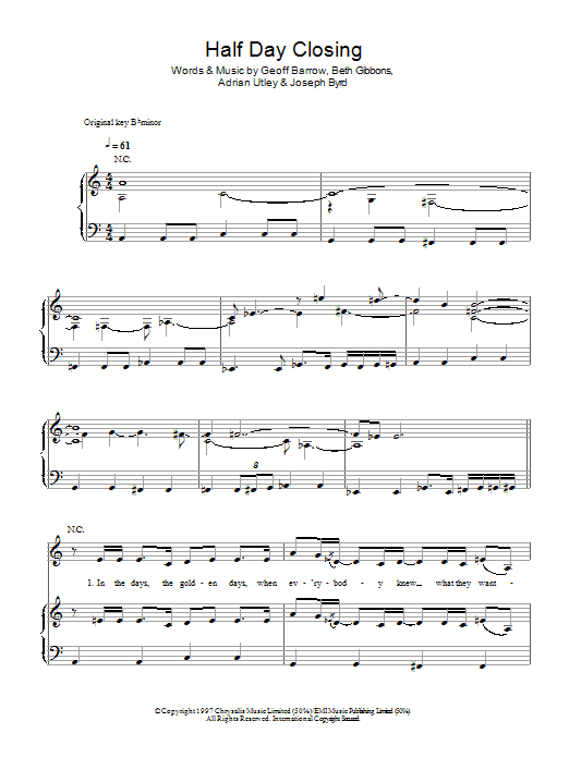 Download Portishead Half Day Closing Sheet Music and learn how to play Piano, Vocal & Guitar (Right-Hand Melody) PDF digital score in minutes